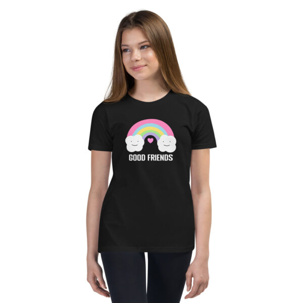 Colorful Rainbow Smiling Clouds Heart Good Friends Youth Short Sleeve T-Shirt - Image 2
