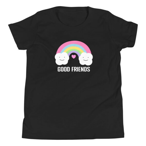 Colorful Rainbow Smiling Clouds Heart Good Friends Youth Short Sleeve T-Shirt - Image 3