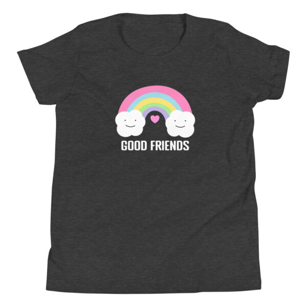 Colorful Rainbow Smiling Clouds Heart Good Friends Youth Short Sleeve T-Shirt - Image 5