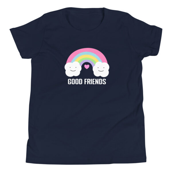 Colorful Rainbow Smiling Clouds Heart Good Friends Youth Short Sleeve T-Shirt - Image 4