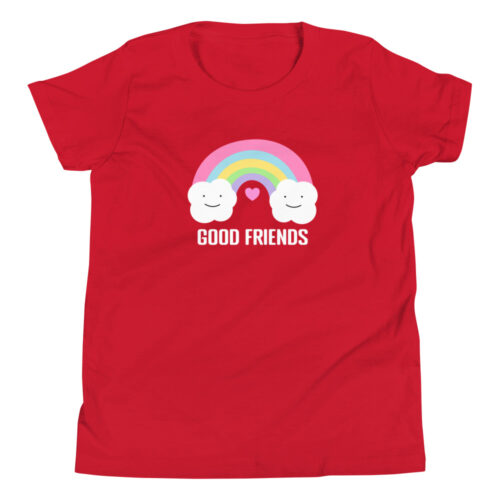 Colorful Rainbow Smiling Clouds Heart Good Friends Youth Short Sleeve T-Shirt