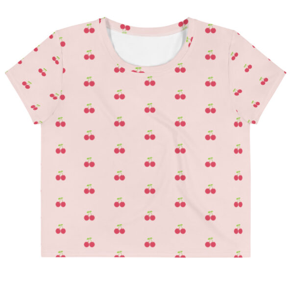 Chic Girly Cherry Fruit Pattern Women All-Over Print Crop Tee