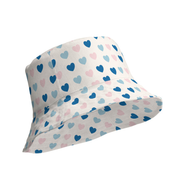 Elegant Chic Pink Blue Hearts Pattern Reversible Bucket Hat