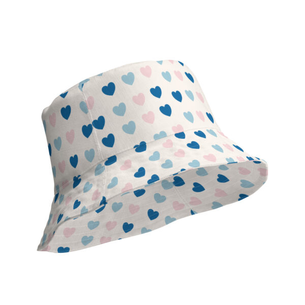 Elegant Chic Pink Blue Hearts Pattern Reversible Bucket Hat - Image 2