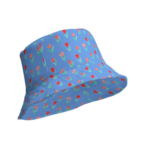Watercolor Tulips Flowers Floral Reversible bucket hat