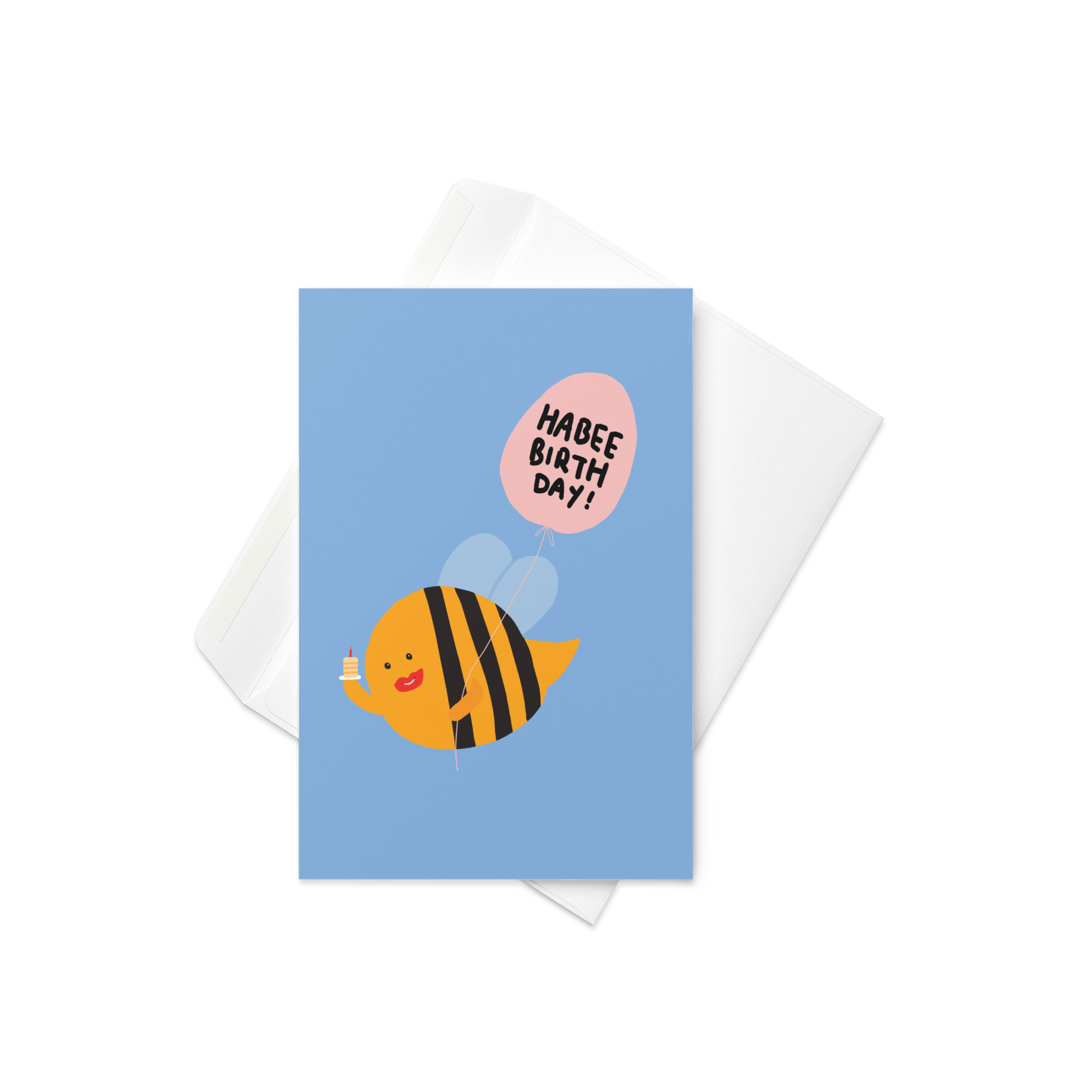 Cute Funny Happy Birthday Bee Cake Balloon Pun Greeting card